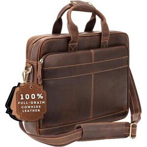 Men's Handcrafted Leather Laptop Bag, Dark Brown, Fits 15.6" Laptop